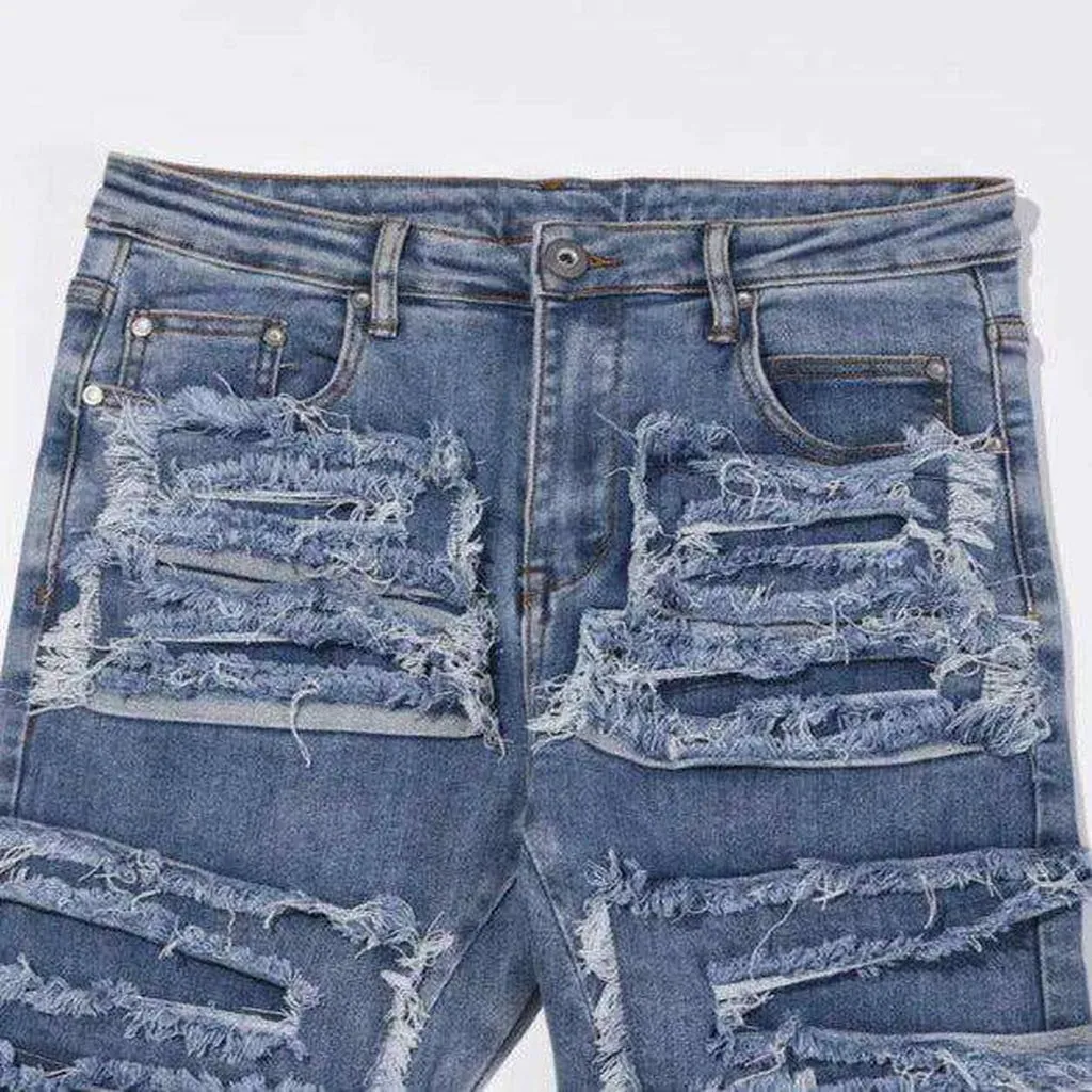 Ripped patchwork straight men's jeans