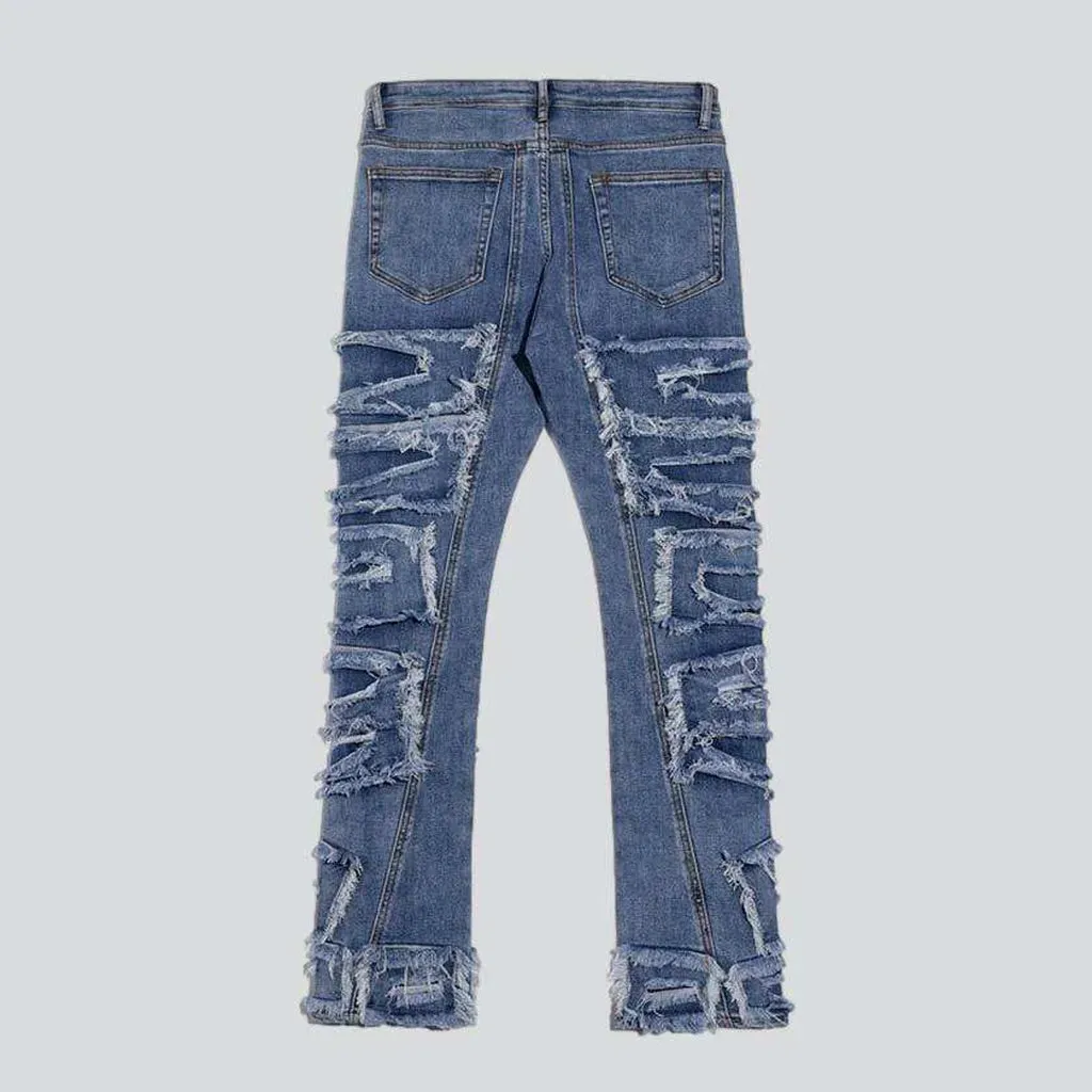 Ripped patchwork straight men's jeans