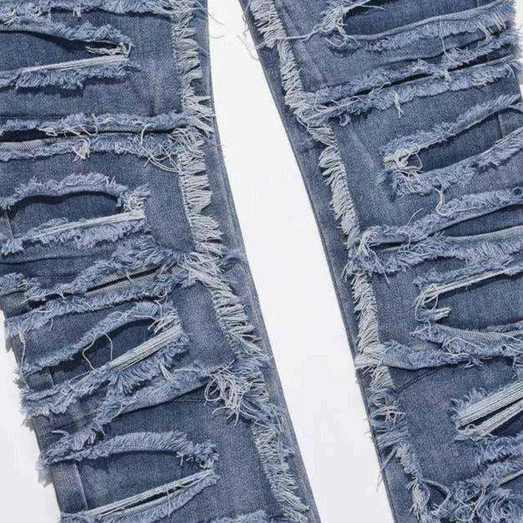 Ripped patchwork straight men's jeans