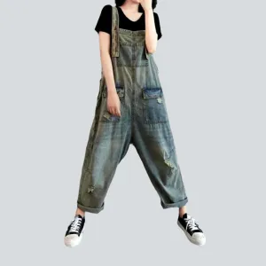 Ripped retro women's jean overall