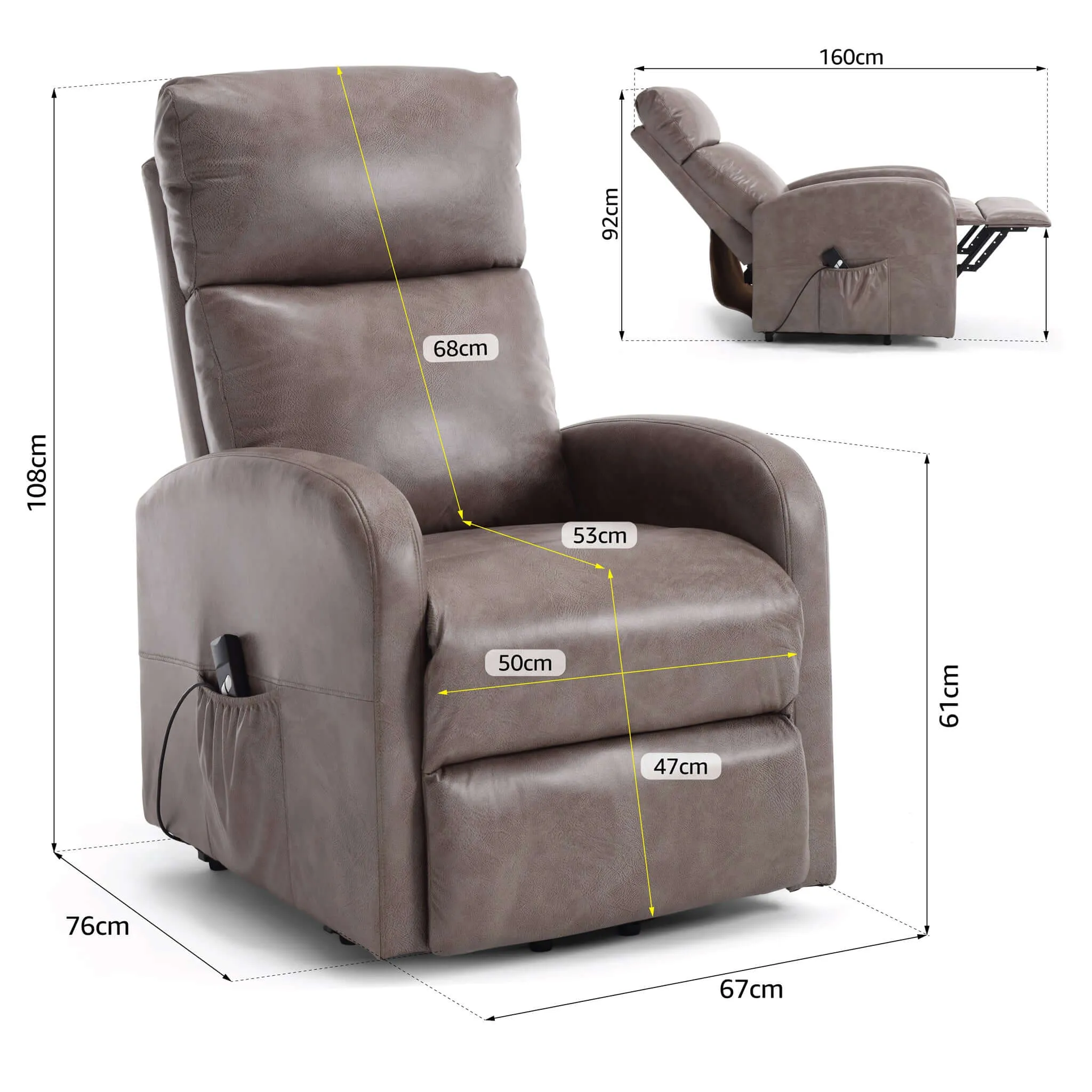 Rise & Recline Electric Recliner Armchair Faux Leather - Dom Mocha