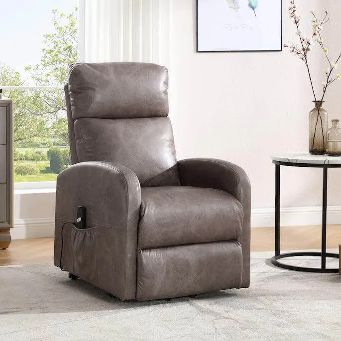 Rise & Recline Electric Recliner Armchair Faux Leather - Dom Mocha