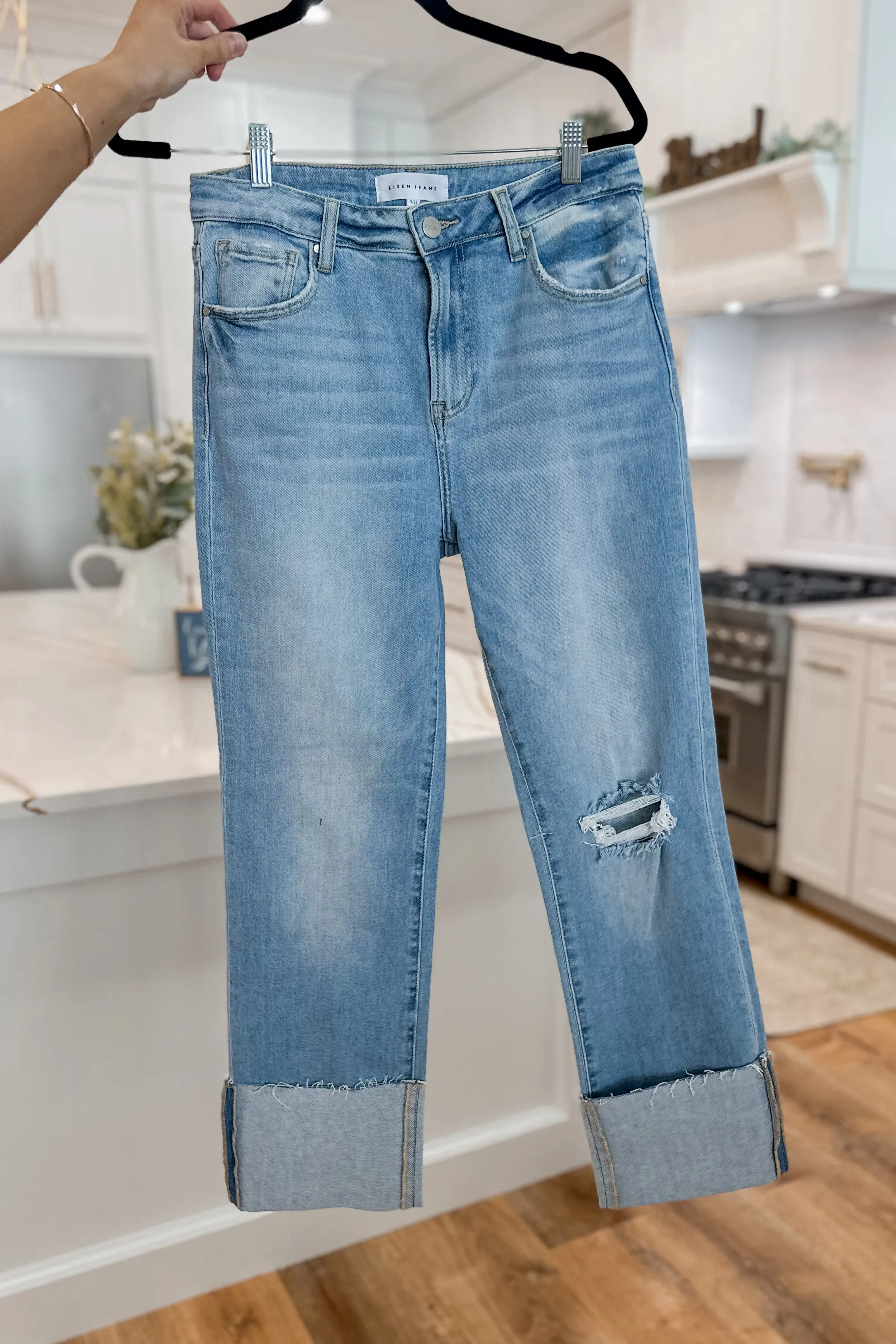 Risen Pat High Rise Wide Cuffed Straight Denim Jeans [1-3XL]