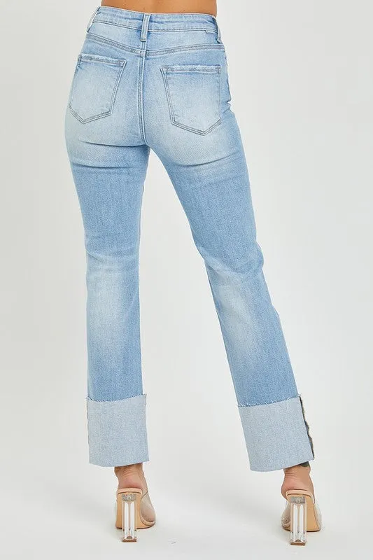 Risen Pat High Rise Wide Cuffed Straight Denim Jeans [1-3XL]