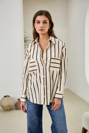 Rissa Beige Black Stripe Shirt