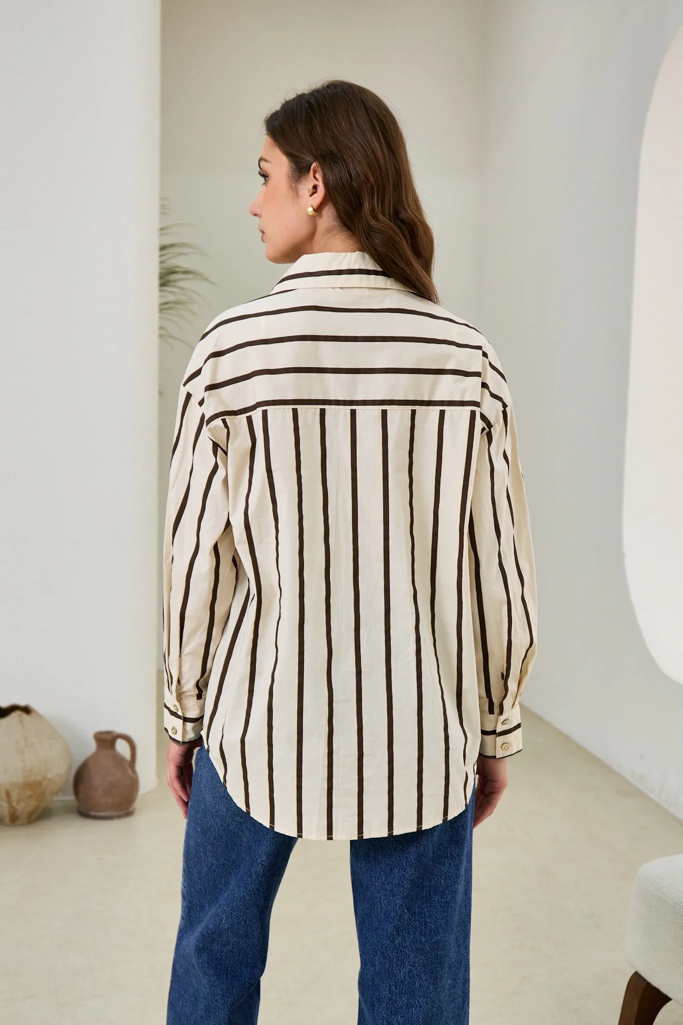 Rissa Beige Black Stripe Shirt