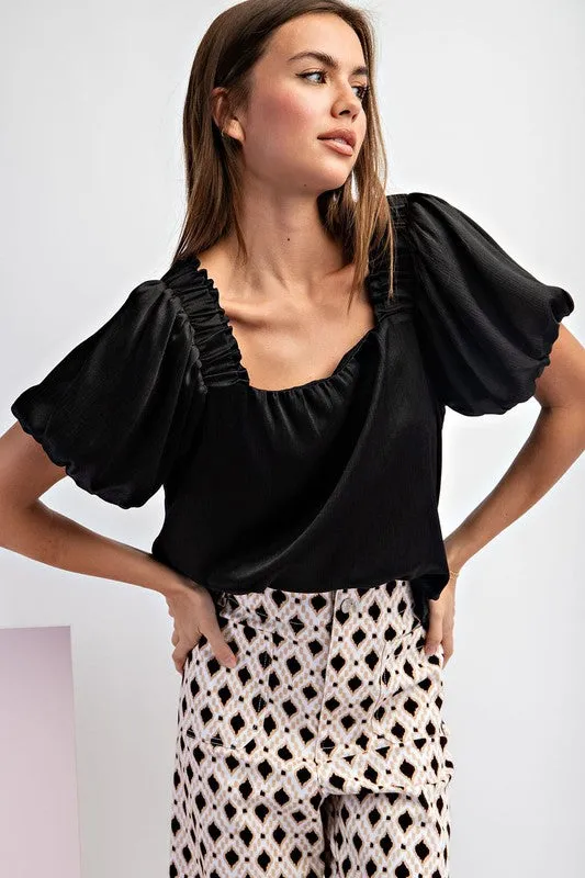 Rita Solid Blouse in Black and Off White