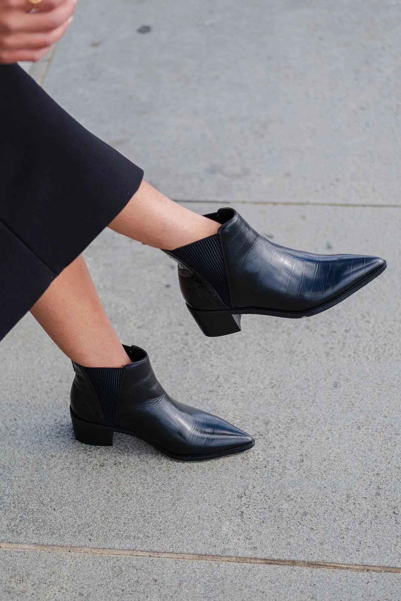 River Croco Leather Ankle Boot Black