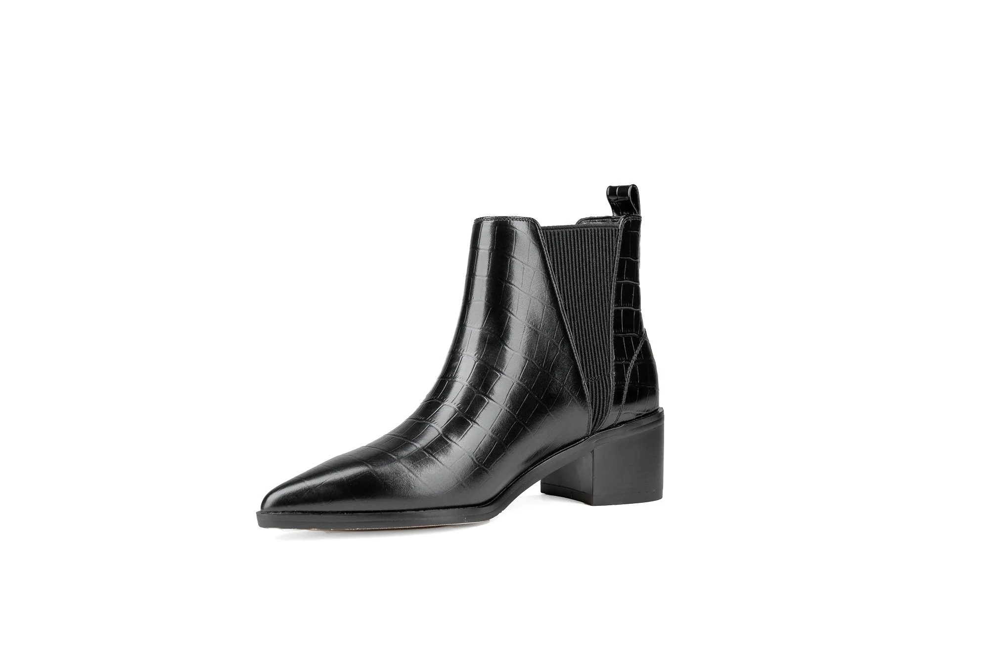 River Croco Leather Ankle Boot Black