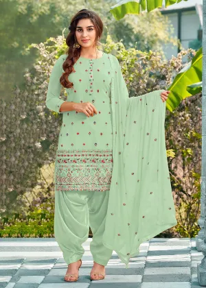 Riveting Sea Green Punjabi Style Embroidered Georgette Patiala Suit