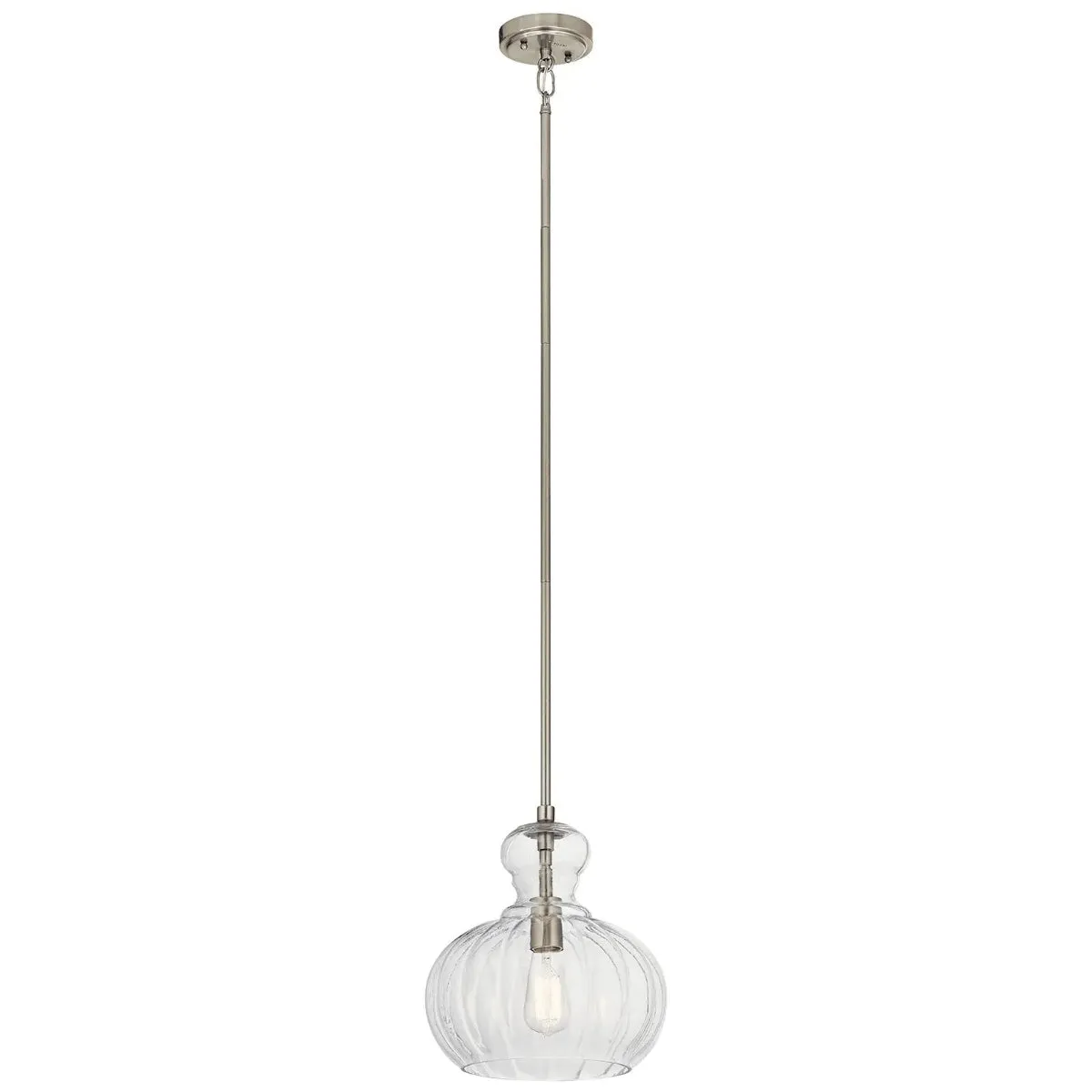 Riviera 13" 1-Light Pendant Light with Clear Ribbed Glass, Brushed Nickel Finish