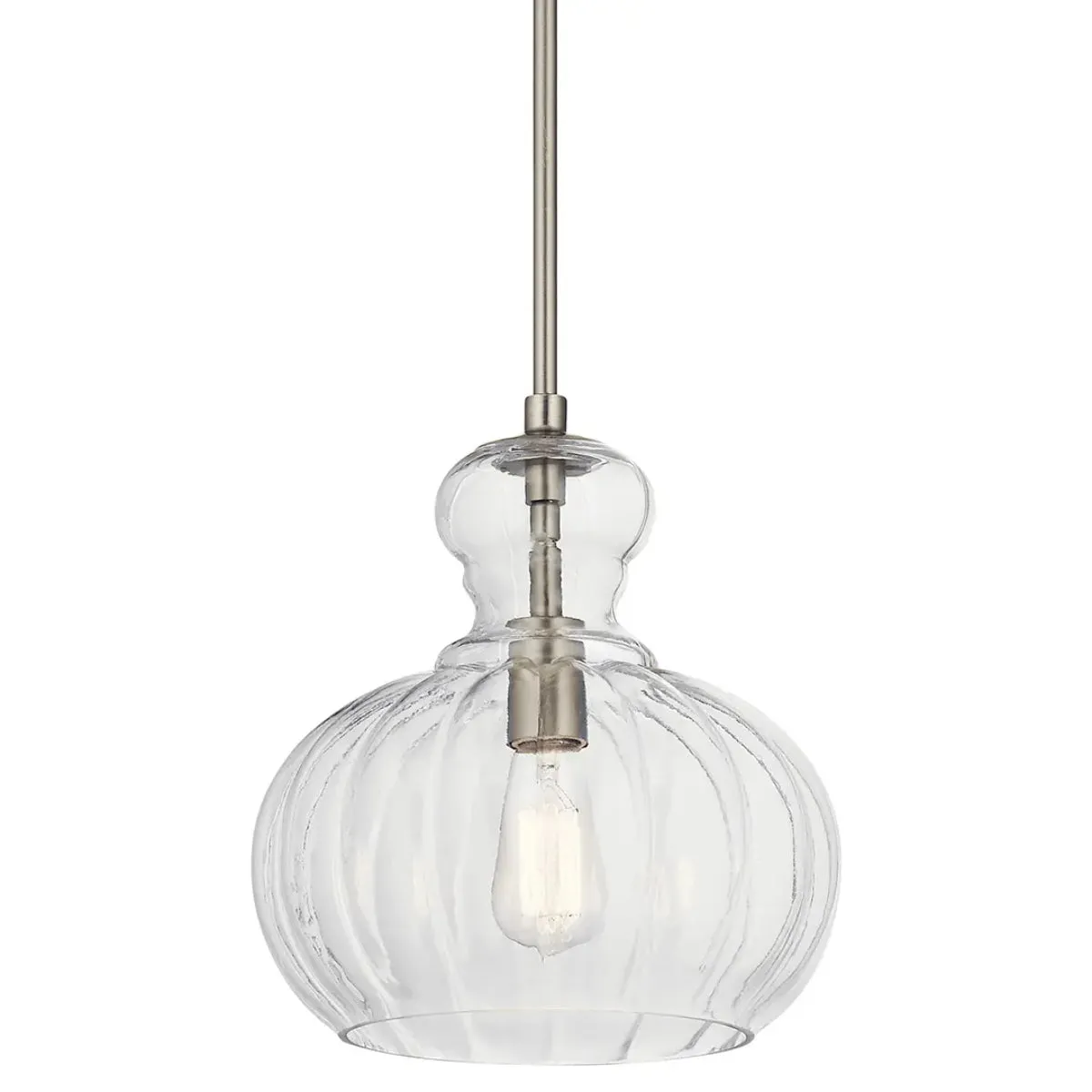 Riviera 13" 1-Light Pendant Light with Clear Ribbed Glass, Brushed Nickel Finish