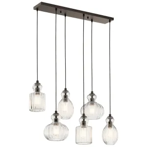 Riviera 36" 6-Light Linear Chandelier with Clear Ribbed Glass, Olde Bronze Finish