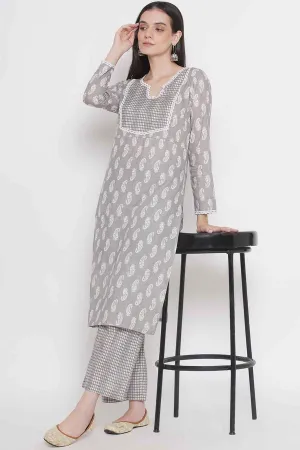 Riwaaz Light Grey Paisley Kurta Set