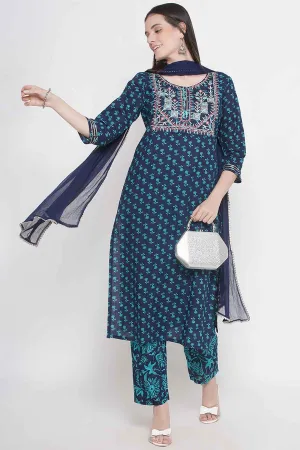 Riwaaz Navy Blue Kurta Set with Dupatta