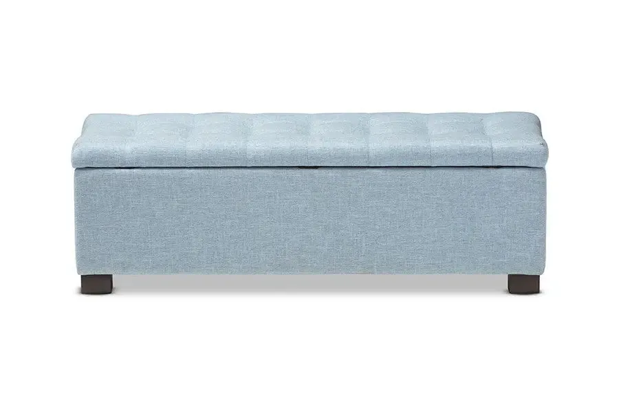 Roanoke Light Blue Fabric Upholstered Grid-Tufting Storage Ottoman Bench