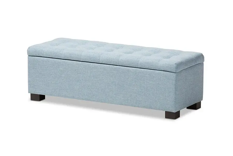 Roanoke Light Blue Fabric Upholstered Grid-Tufting Storage Ottoman Bench