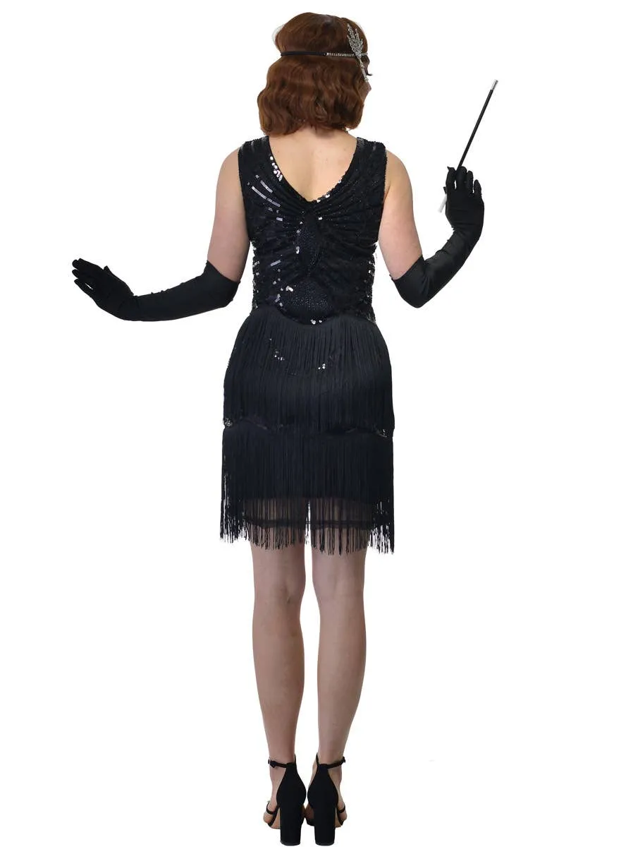 Roaring 20s Womens Short Black Sequinned Flapper Dress