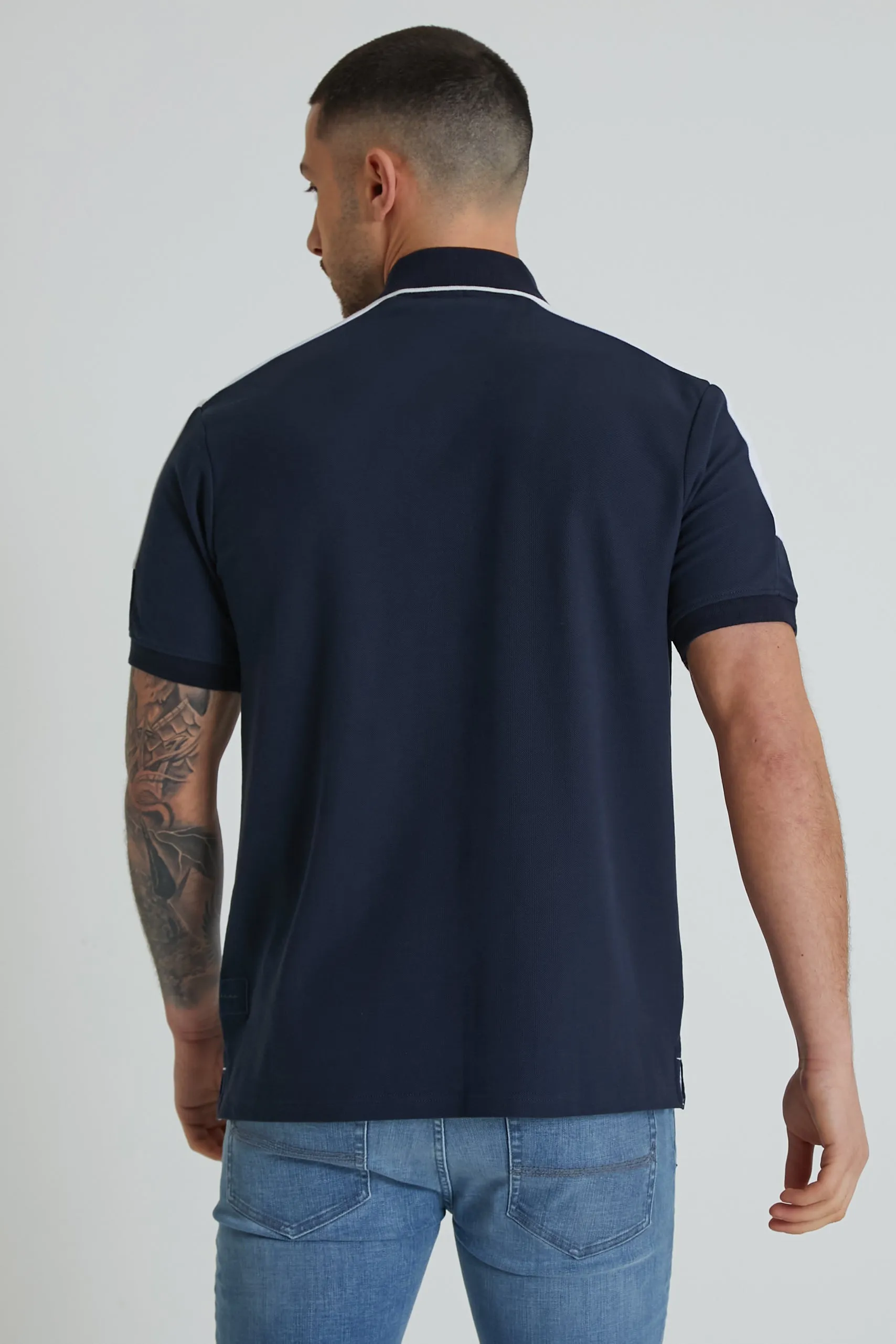 Robbie honeycomb pique polo in Navy with White contrast