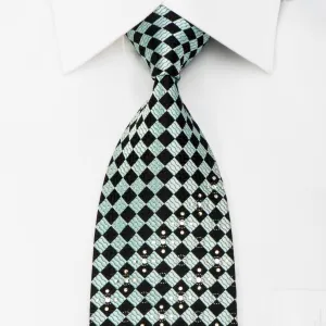 Roberta di Camerino Mens Rhinestone Necktie Turquoise Black Checker With Sparkles