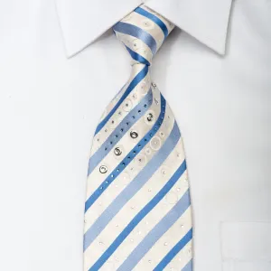 Roberta di Camerino Men's Rhinestone Silk Necktie Blue Striped On White With Silver Sparkles