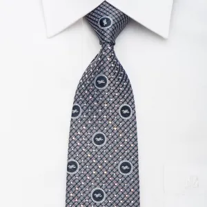 Roberta-di-Camerino Men's Silk Tie Silver Trellis On Navy Sparkling With Rhinestones