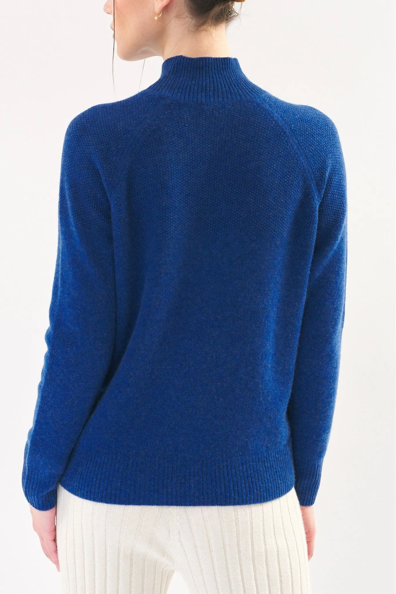 Robertson Madison 100% Cashmere Textured Mock Neck Sweater CC-254 | Royal Blue | Clearance Final Sale