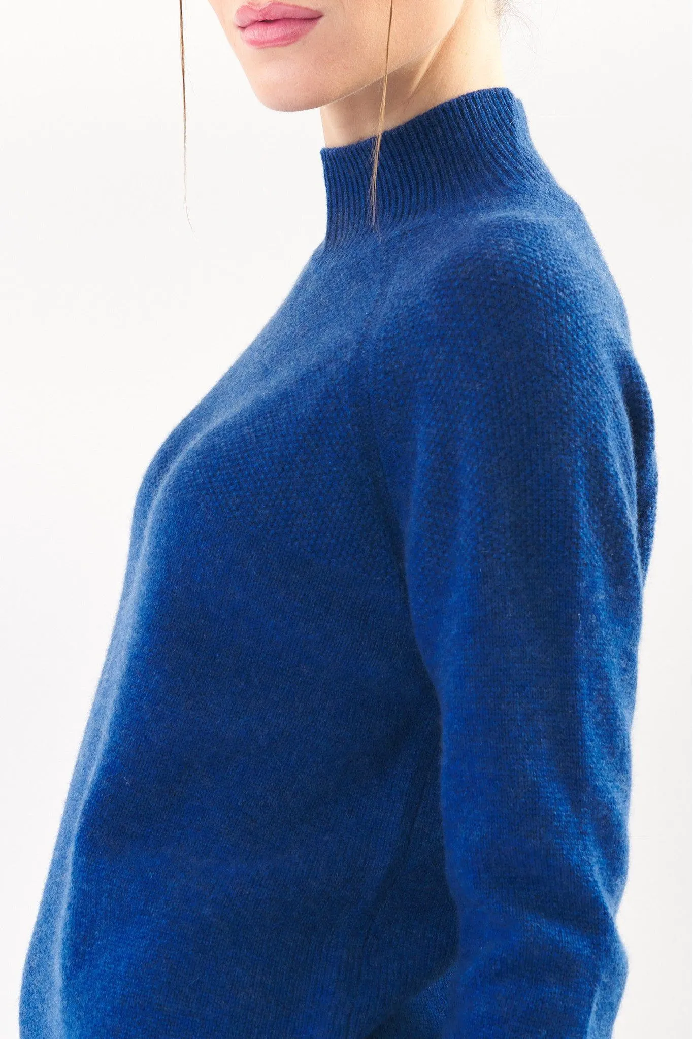 Robertson Madison 100% Cashmere Textured Mock Neck Sweater CC-254 | Royal Blue | Clearance Final Sale