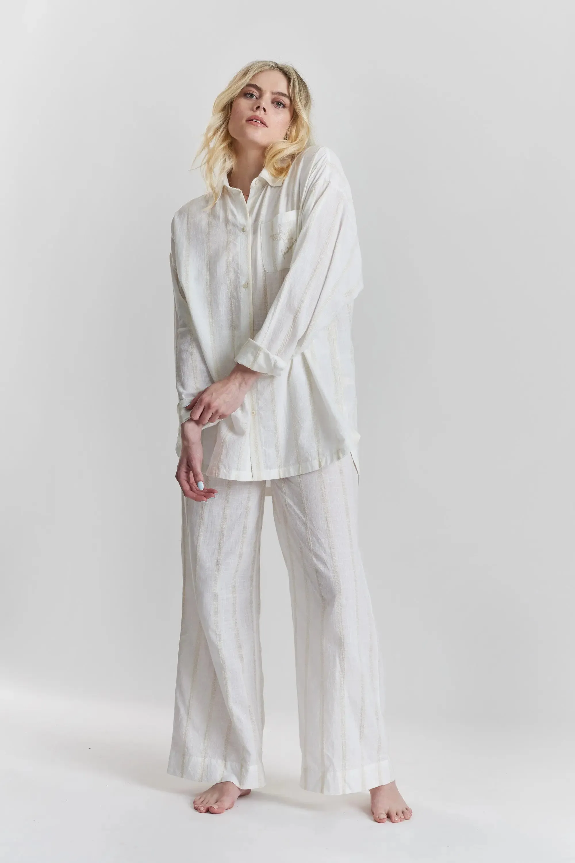 Robinia Ethical-Cotton Pyjama Wide-Leg Trousers - Summer Sand Beige