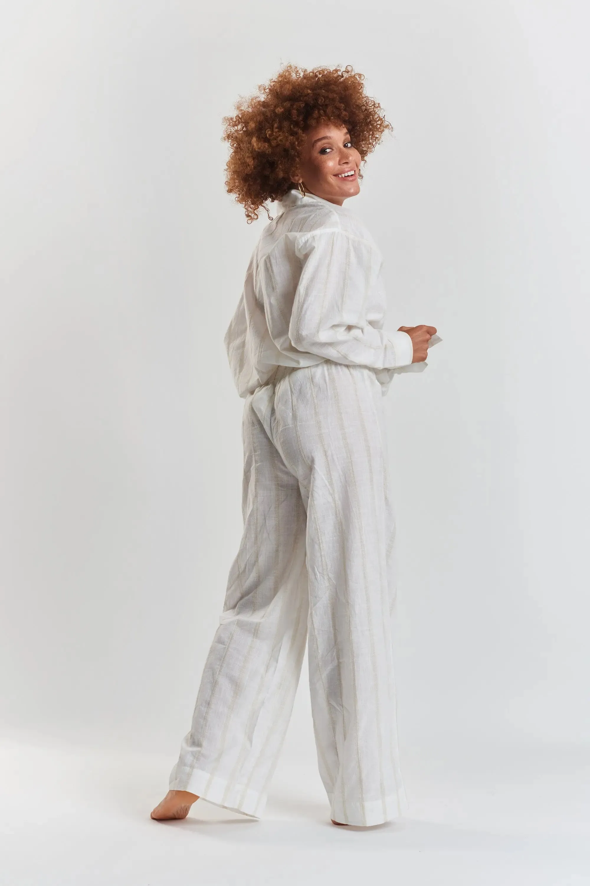 Robinia Ethical-Cotton Pyjama Wide-Leg Trousers - Summer Sand Beige