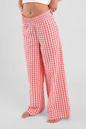 Robinia Gingham Check Ethical-Cotton Pyjama Trousers - Canyon Peach