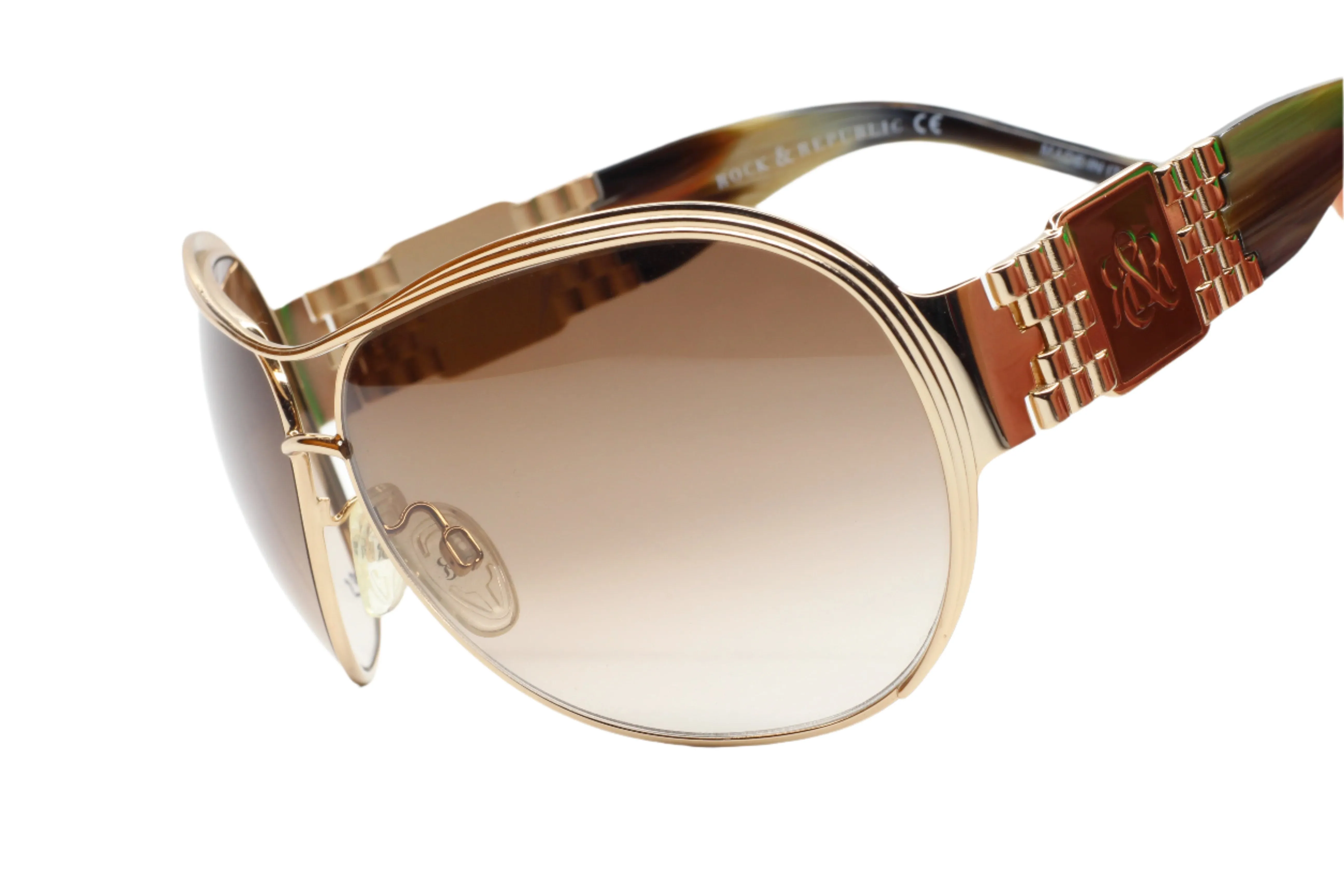 Rock & Republic RR508-02 Q73 Gold Metal Luxury Italy Sunglasses