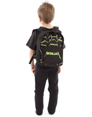 Rock Sax Metallica Green Logo Print Kids Backpack