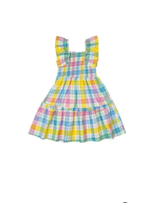 Rock Your Baby Summer Time Plaid Shirred Dress