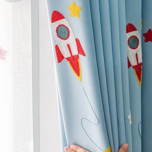 Rocket Spaceship Printed Curtain