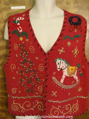 Rocking Horse Themed Corny Christmas Sweater Vest