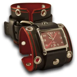 Rockstar Black & Red Leather Cuff Watch with Stainless Eyelets