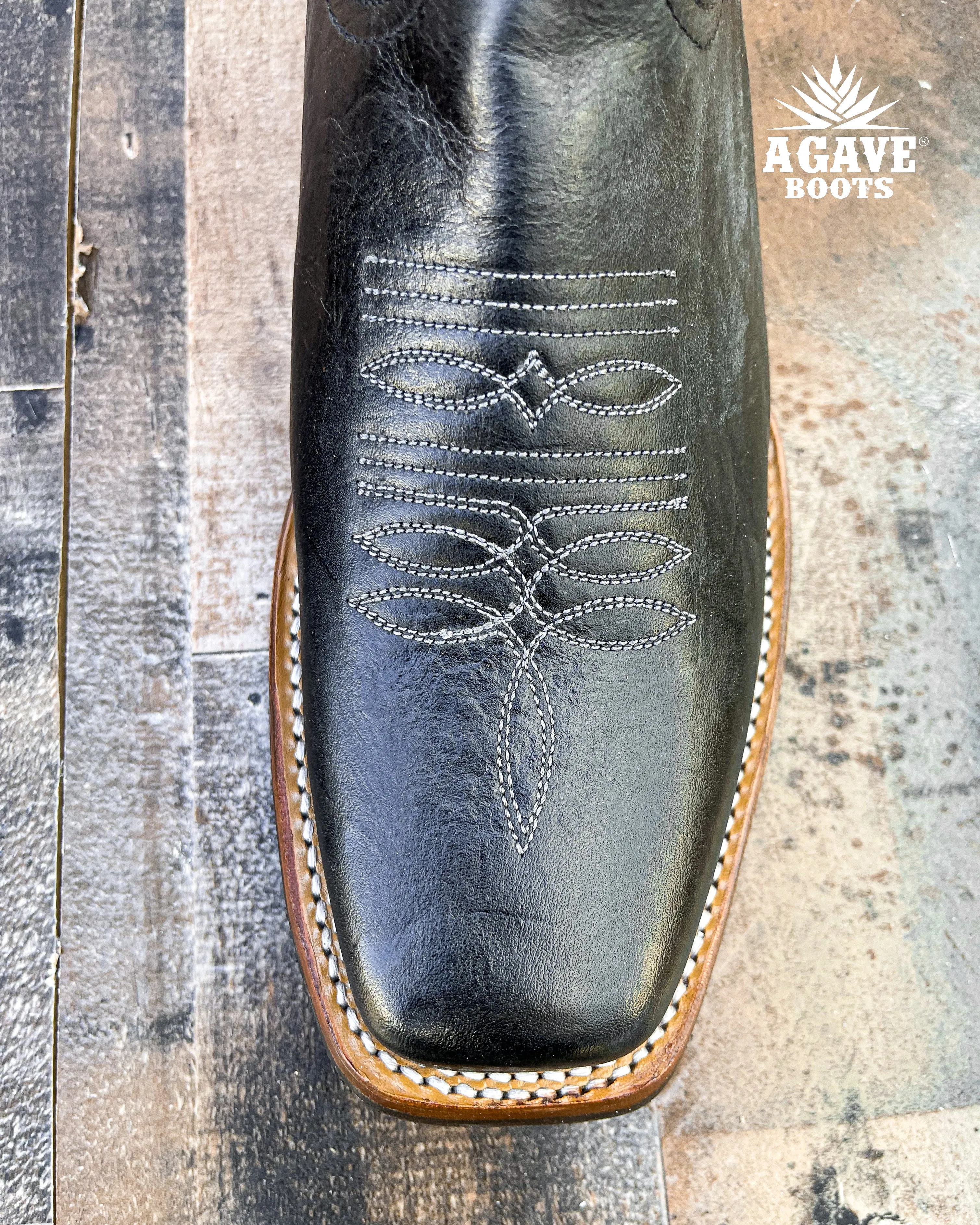 RODEO BLACK ELEPHANT EAR | MEN SQUARE TOE WESTERN COWBOY BOOTS