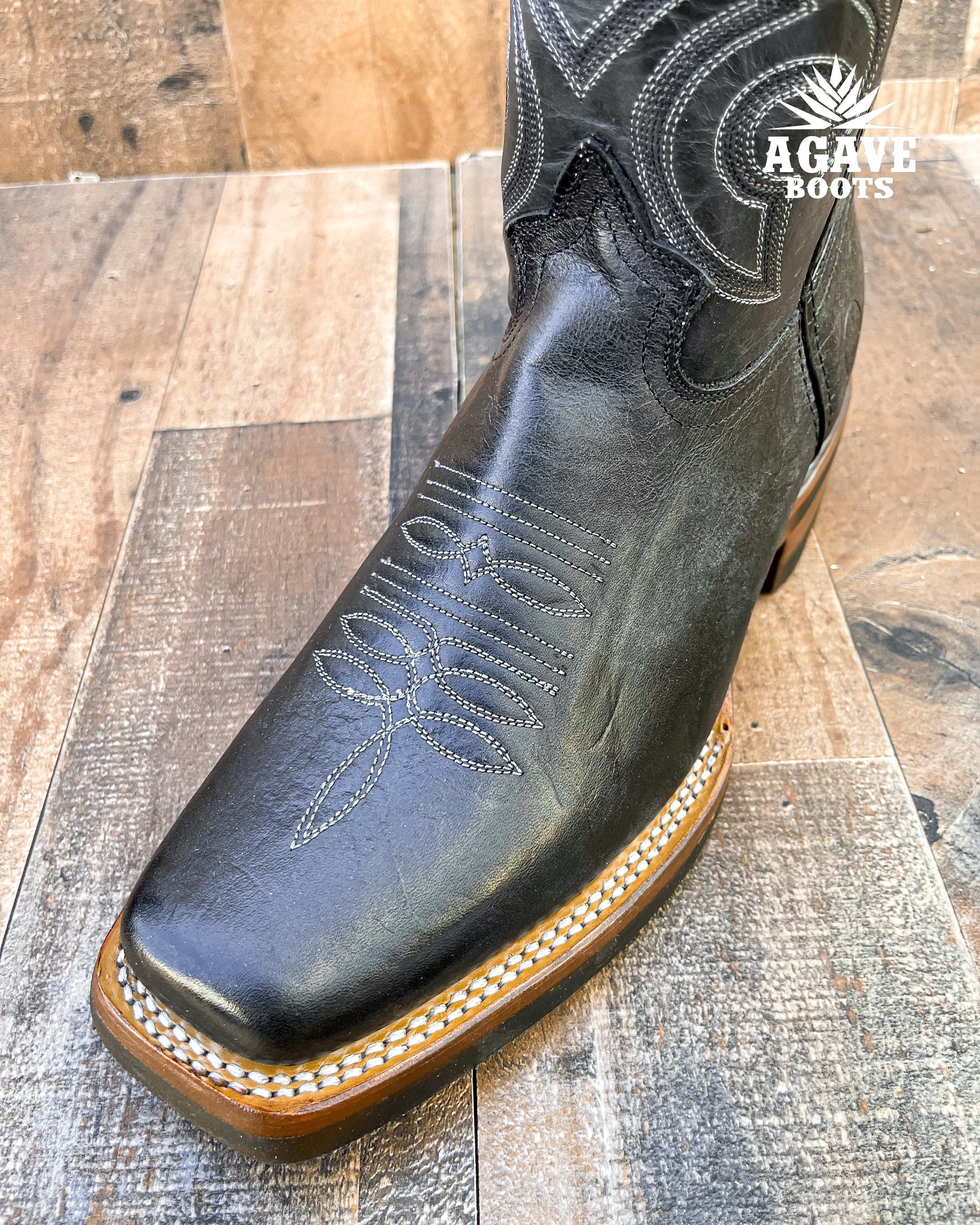 RODEO BLACK ELEPHANT EAR | MEN SQUARE TOE WESTERN COWBOY BOOTS