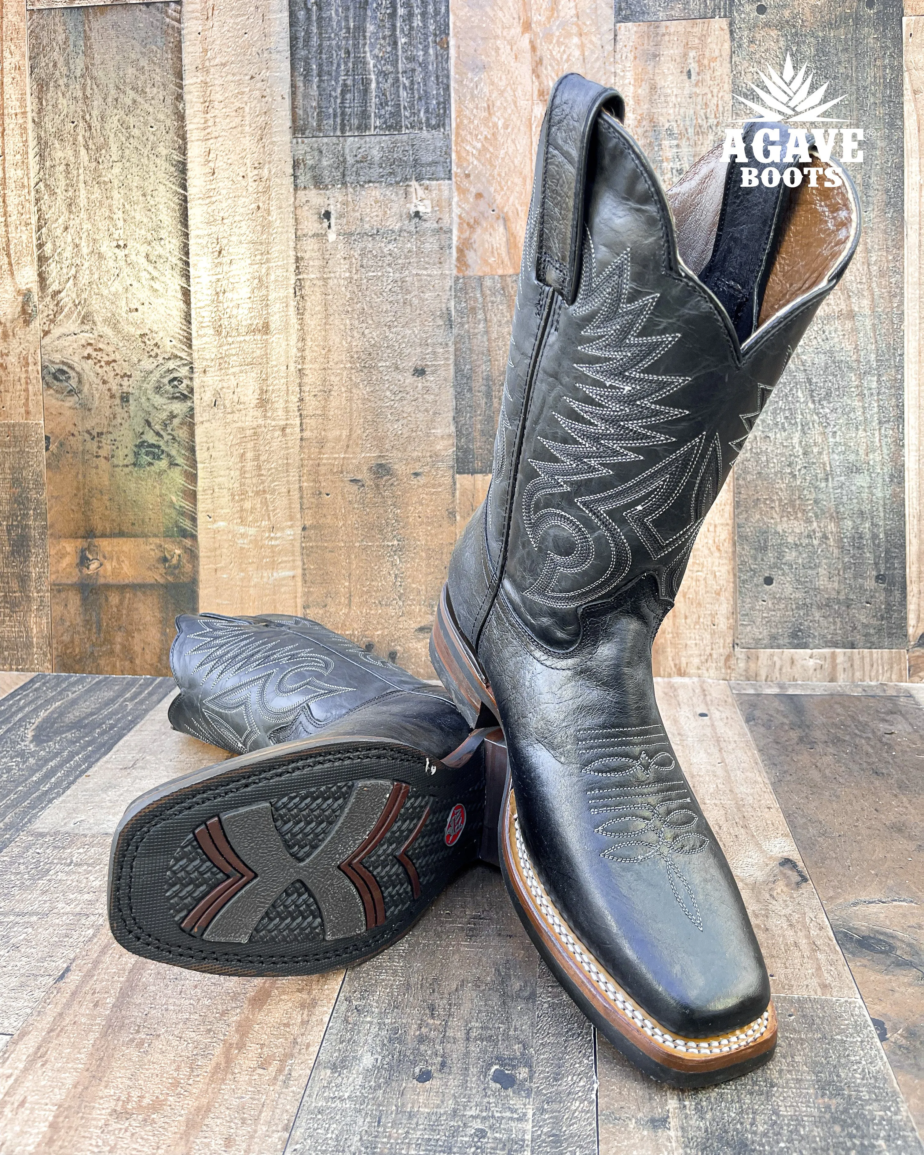 RODEO BLACK ELEPHANT EAR | MEN SQUARE TOE WESTERN COWBOY BOOTS