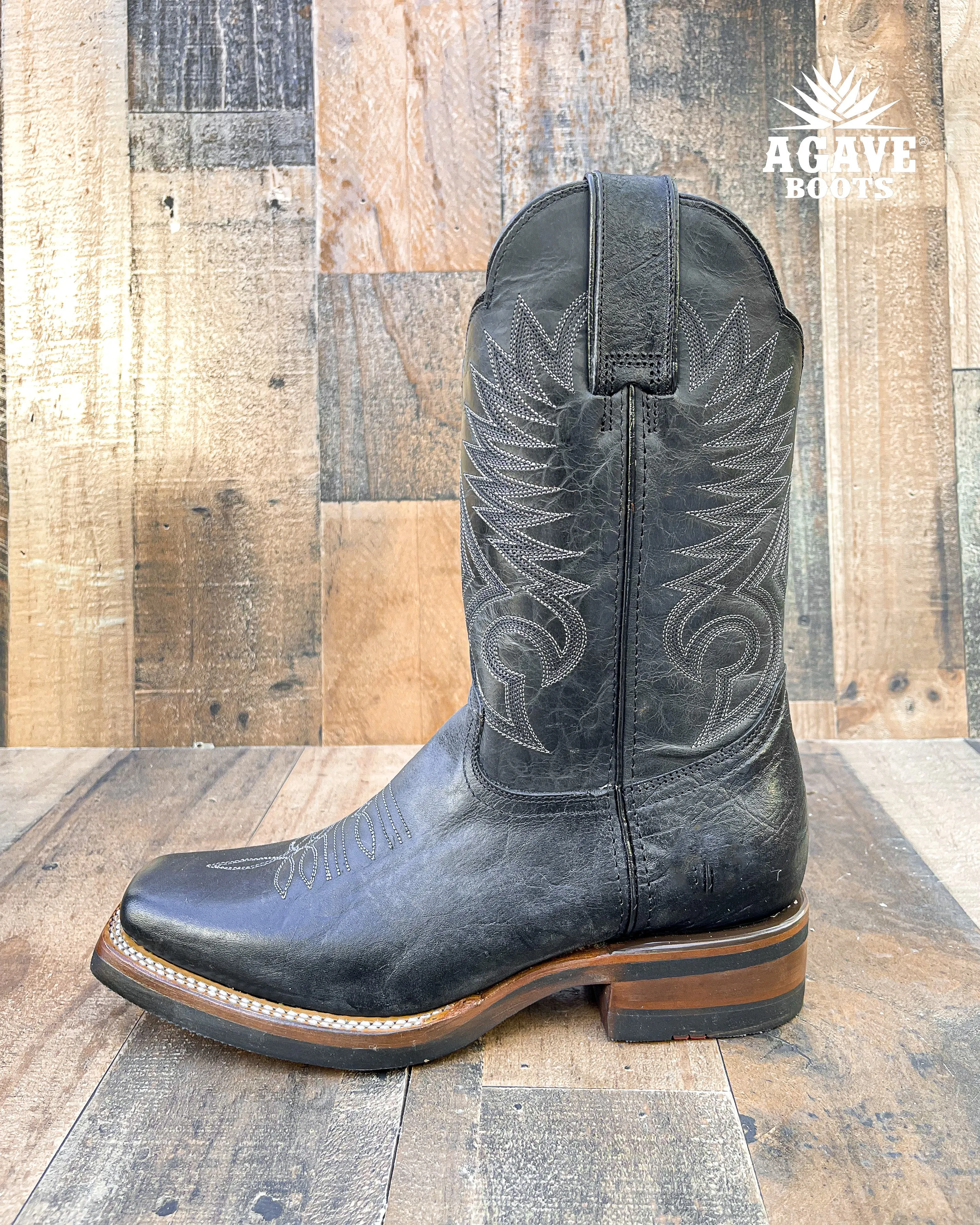 RODEO BLACK ELEPHANT EAR | MEN SQUARE TOE WESTERN COWBOY BOOTS