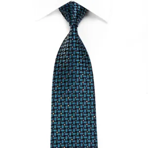 Rogatis Men's Crystal Silk Tie Geometric On Blue With Silver Sparkles