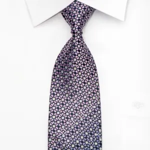 Rogatis Men's Rhinestone Silk Necktie Silver Purple Checkered With Silver Sparkles