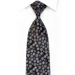 Rogatis Rhinestone Necktie Silver Mauve Floral On Black With Sparkles