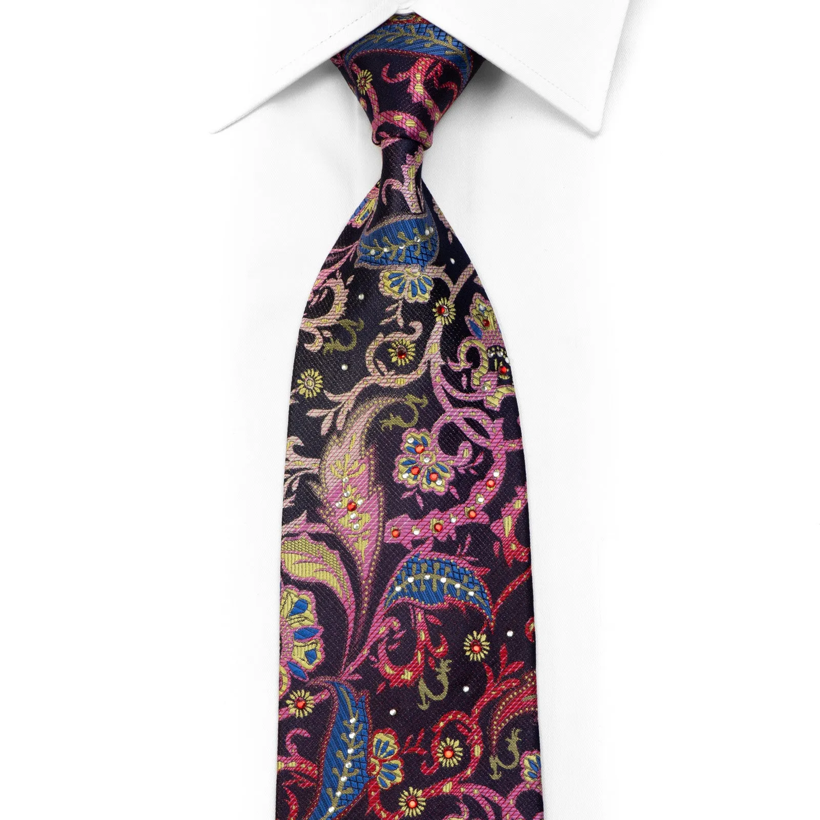 Rogers Dail Crystal Silk Tie Colorful Anthemion Floral On Navy