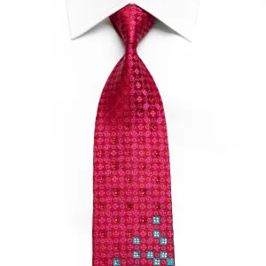 Rogers Dail Men's Crystal Rhinestone Silk Necktie Blue Checkered On Pink With Sparkles