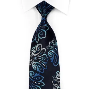 Rogers Dail Men's Silk Tie Anthemion On Dark Blue Sparkling With Crystal Rhinestones