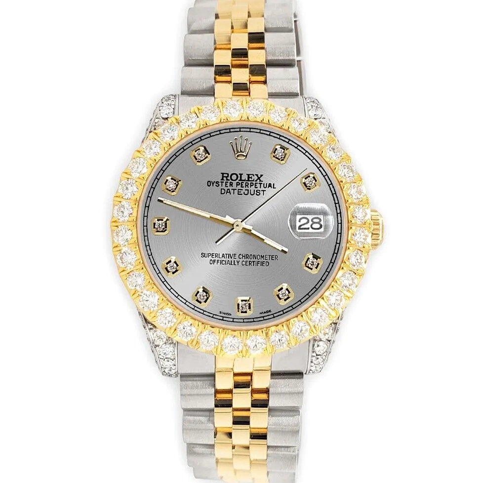 Rolex Datejust 31mm 2-Tone 178273 Watch 4.4ct Diamond Grey Dial/Bezel/Case/Lugs TFJ-142508087