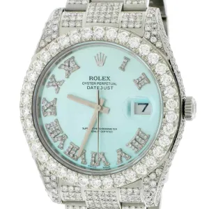 Rolex Datejust II 41mm 14.1ct Diamond Bezel/Case/Bracelet/Ice Blue Roman Dial  TFJ-142508096