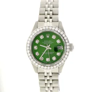 Rolex Datejust Ladies 26mm Diamond Bezel/Olive Green Dial Jubilee Steel Watch TFJ-142508183